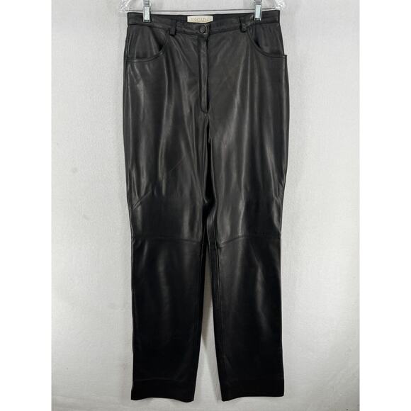 ESCADA Pants Womens 40 M Lamb Leather Straight Leg Trouser Supple Black